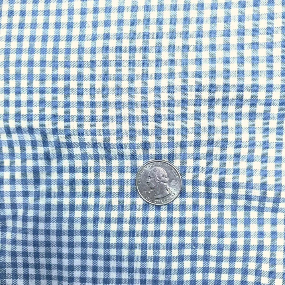 Vintage Blue White Gingham Linen Fabric 124
